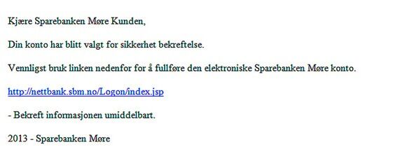 Svindel e-post til Sparebank-kundar