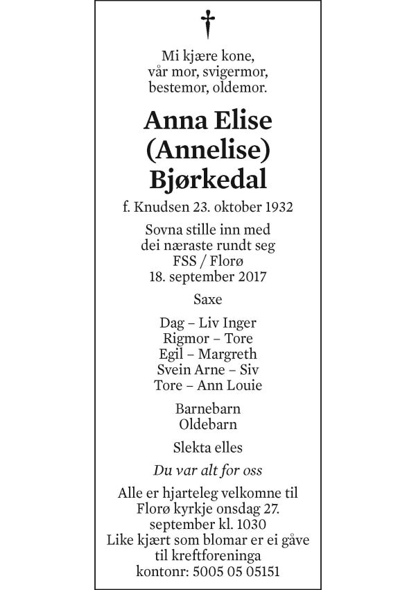 Anna Elise (Annelise) Bjørkedal
