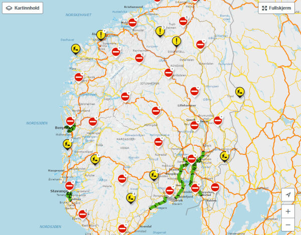Stengde fjellovergangar i Sør-Noreg