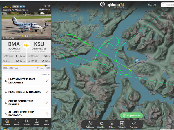 Fly sirkla over Hovden