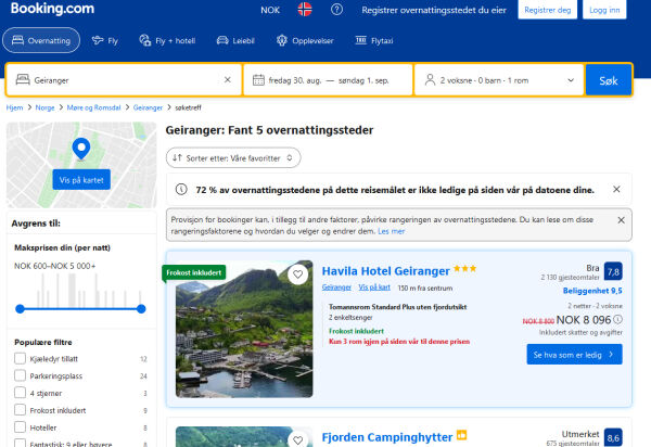 Er det ledige rom i Geiranger?